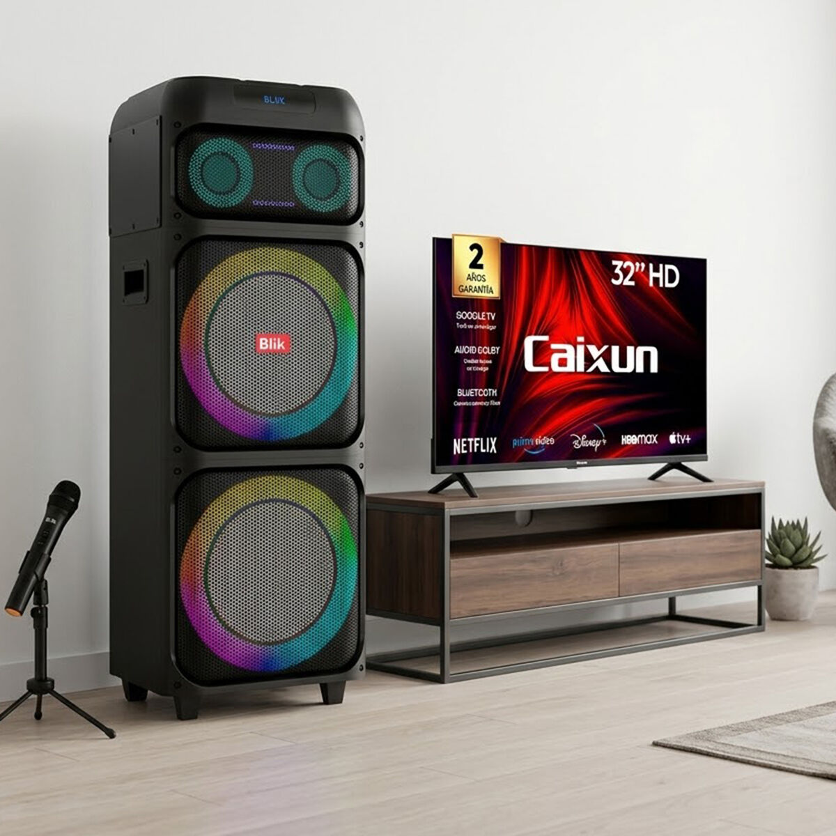 Combo Smart TV LED 32" Caixun HD Google TV + Parlante Bluetooth Blik Light Up 700