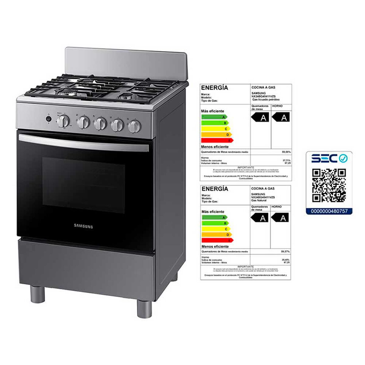 Cocina a Gas Samsung NX24BG45411VZS 4 Quemadores