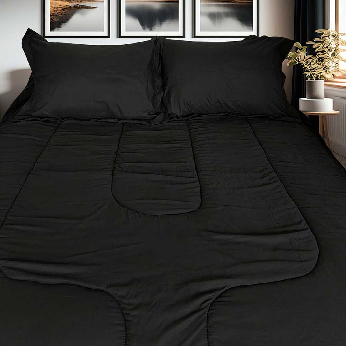 Plum&oacute;n Sherpa Estampado Illusions 2 Plazas Negro Liso Negro