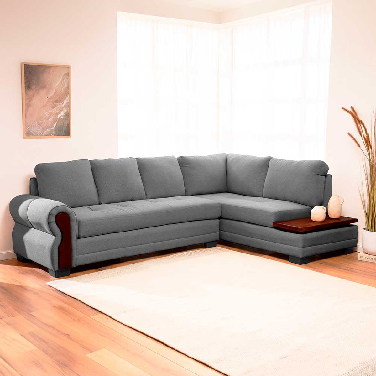 Sof&aacute; Seccional Living Factory Michigan 6 Cuerpos Gris