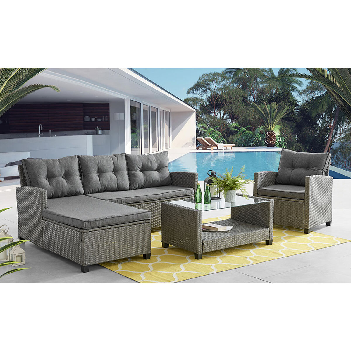 Juego de Comedor para Terraza Casanova Sofá Seccional 3 Cuerpos + Sillón 1 Cuerpo