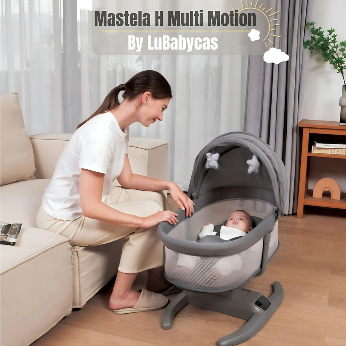 Cuna Mecedora Eléctrica 2 en 1 Mastela Gris LuBabycas