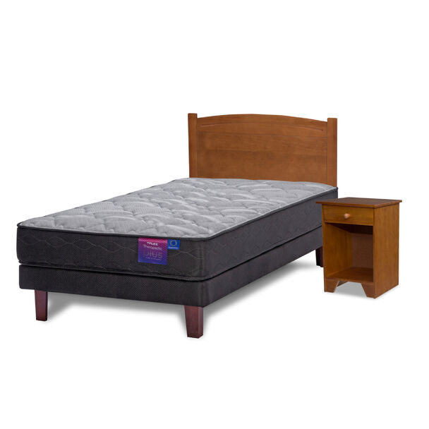 Cama Europea Flex 1,5 Plazas Therapedic Plus + Respaldo + Velador Arezzo