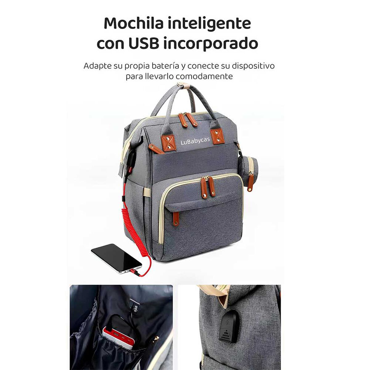Mochila Maternal Lubabycas Impermeable con Accesorios Negra