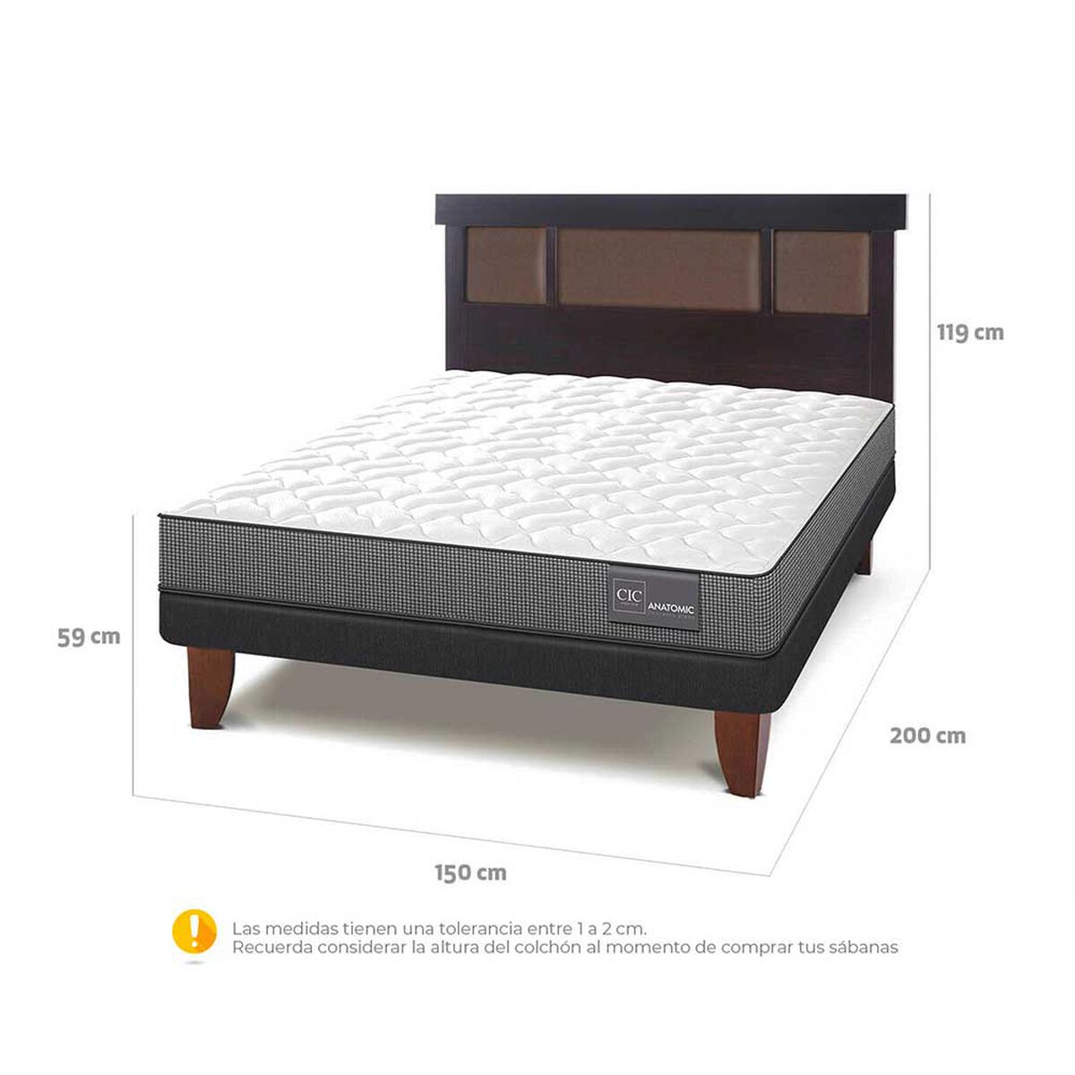 Cama Europea CIC 2 Plazas Anatomic + Respaldo New DublinChocolate