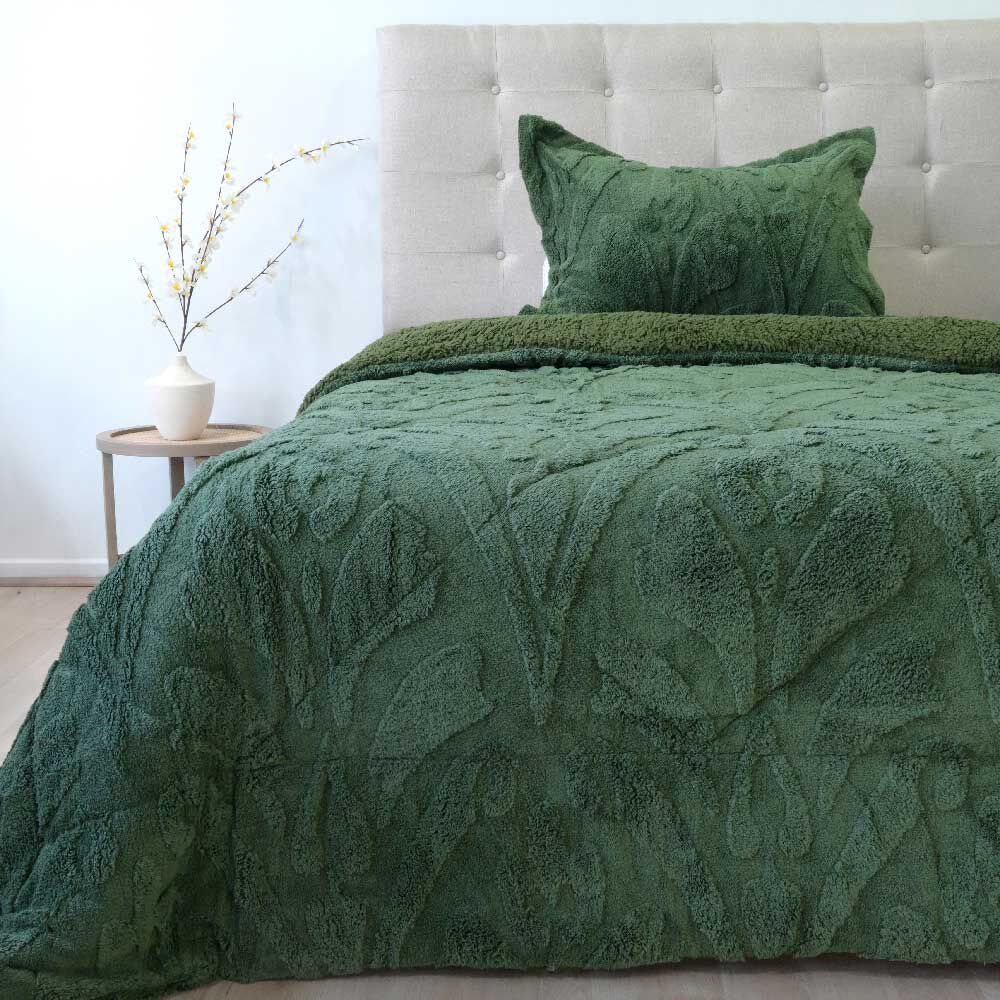 Cubrecama Doral 1,5 Plazas Jacquard Liso Verde