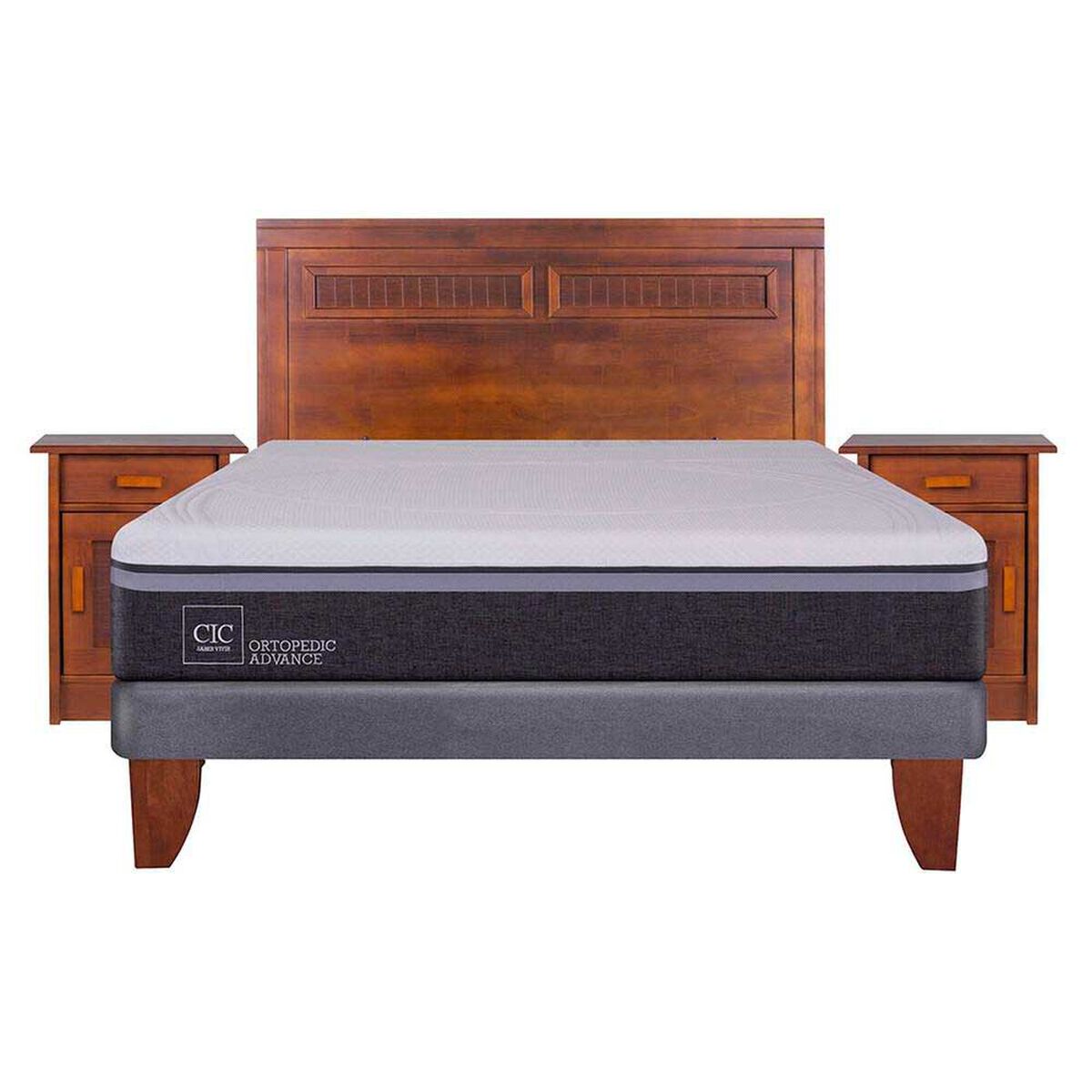 Cama Europea CIC 2 Plazas Ortopedic Advance + Respaldo + 2 Veladores