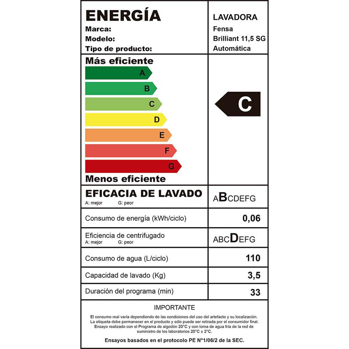 Lavadora Automática Fensa Brilliant 11,5 SG 11,5 kg