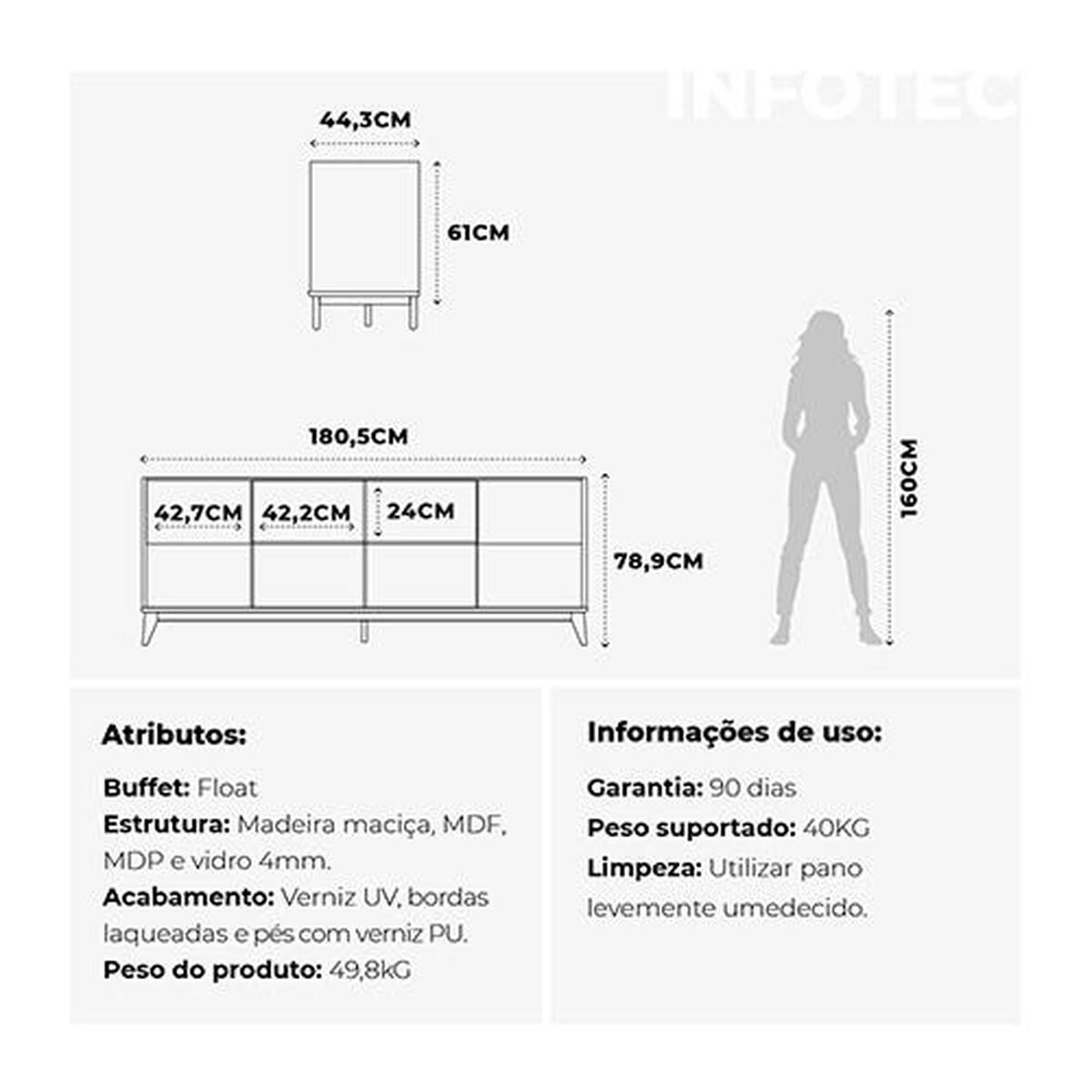 Buffet Decocasa Float 4 Puertas 2 Cajones Negro