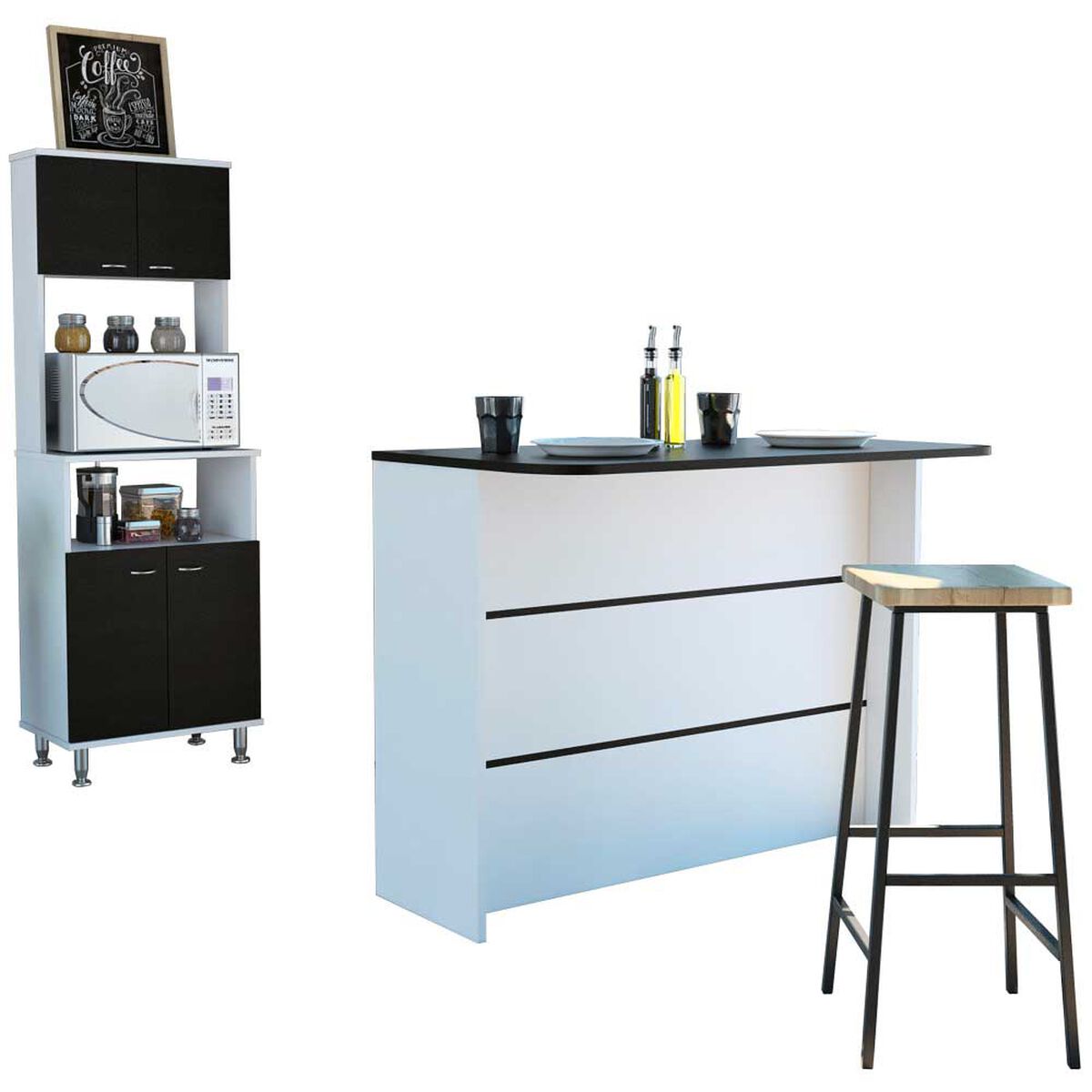Combo Mueble Microondas + Barra de Cocina TuHome Kitchen Blanco