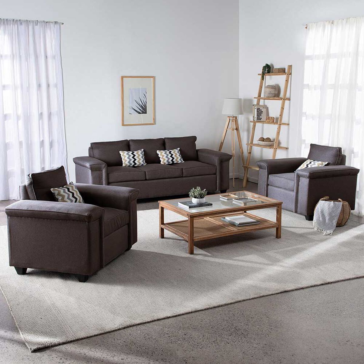 Juegos de Living Mons Sicilia Sofá 3 Cuerpos + Dos Sillones 1 Cuerpo Chocolate