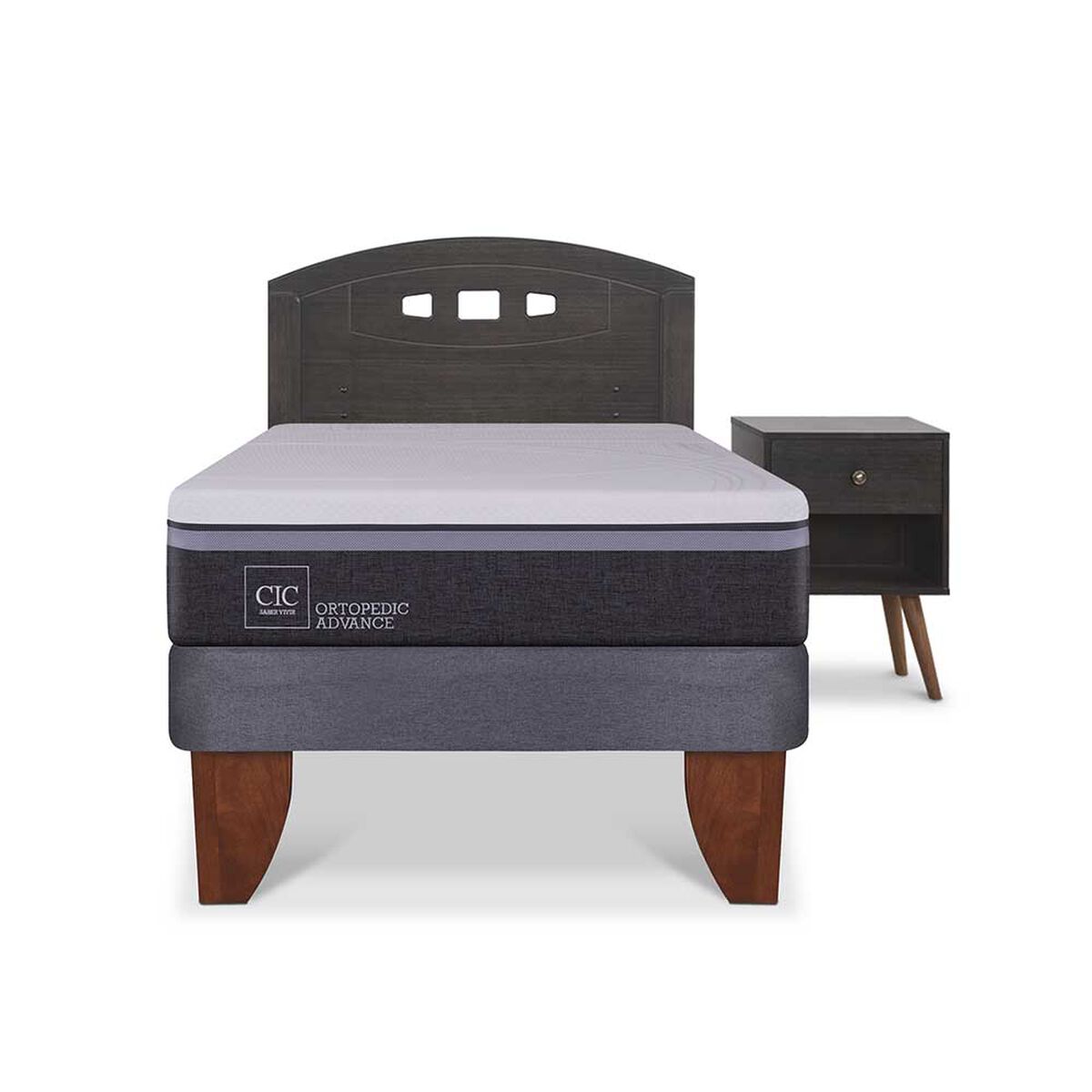 Cama Europea CIC 1,5 Plazas Ortopedic Advance + Respaldo + Velador Gales