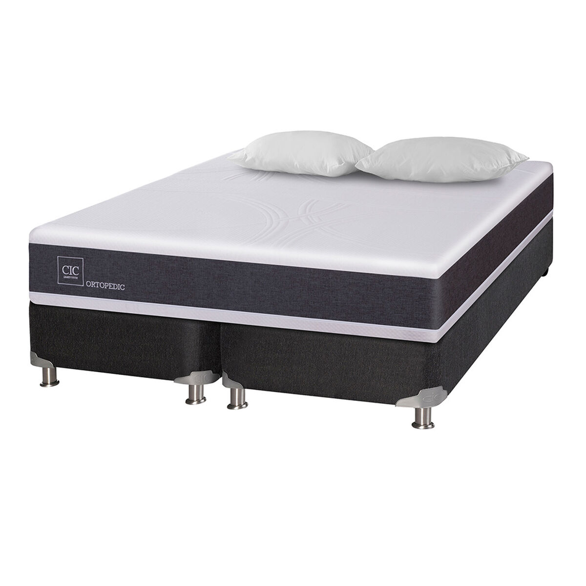 Box Spring CIC Base Dividida 2 Plazas Ortopedic + Almohadas