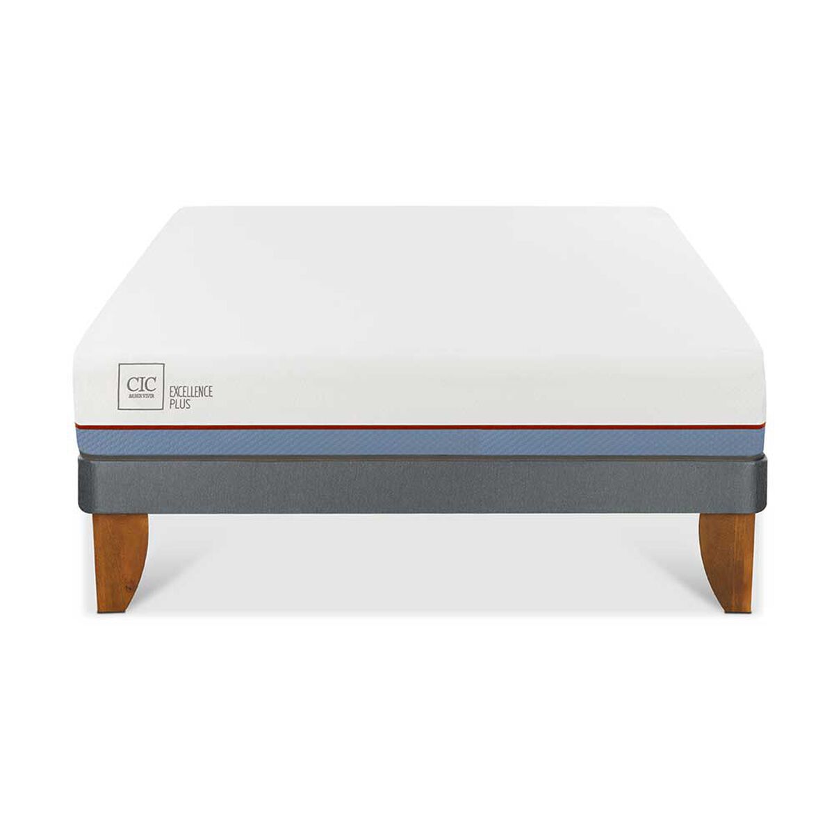 Combo Cama Europea CIC 2 Plazas Excellence Plus + Respaldo + 2 Veladores CIC Alassio + Pack Almohadas Celta Imperial Soft