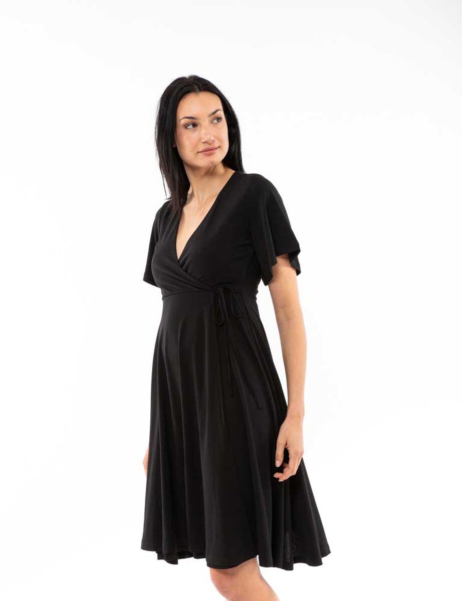 Vestido Midi Liso Manga Corta Vuelos Mujer Zibel
