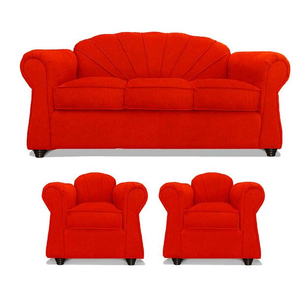 Juego de Living Elegant Detail Marsella Sofá 3 Cuerpos + Dos Sillones 1 Cuerpo Rojo