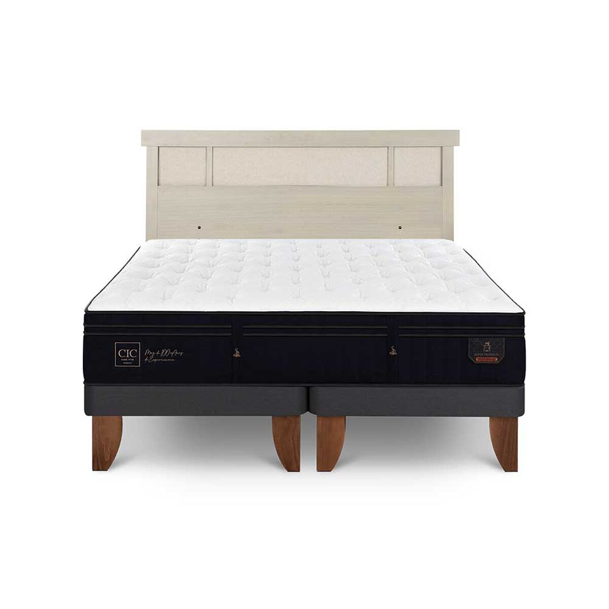Cama Europea CIC Base Dividida 2 Plazas Súper Premium + Respaldo Dublin Alpino