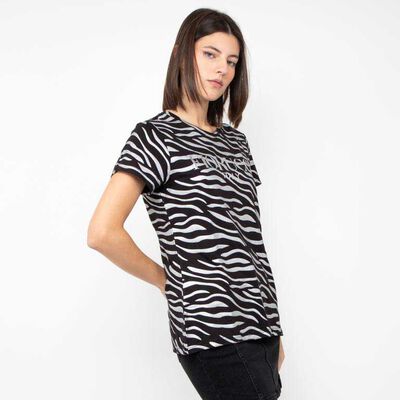 Polera Con Estampado Manga Corta Mujer Fiorucci Animal, Blanco, Dark, Fucsia, Gris