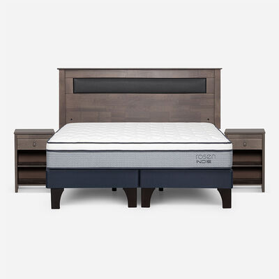 Combo Cama Europea Rosen 2 Plazas Indie BD + Respaldo y Veladores Ferrara