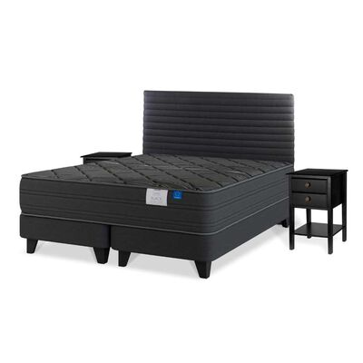 Imagen 1 del producto Cama Europea Flex Base Dividida King Black + Respaldo Modern Grafito + 2 Veladores Rover Universal