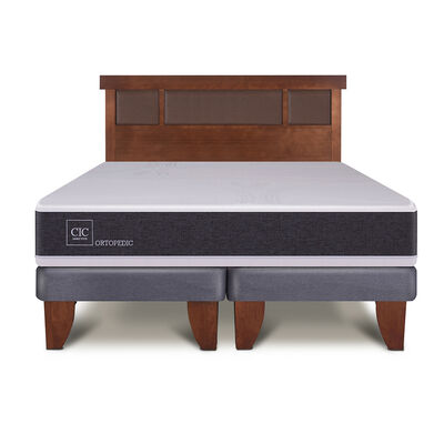 Cama Europea CIC Base Dividida 2 Plazas New Ortopedic + Respaldo Dublin Caramelo