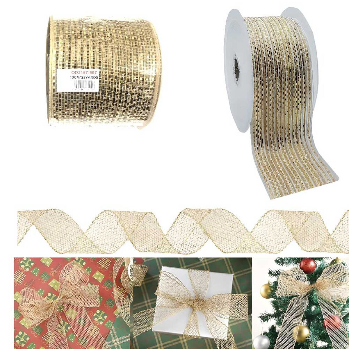 Malla Decorativa para Árbol de Navidad Casanova Champagne 22 mt
