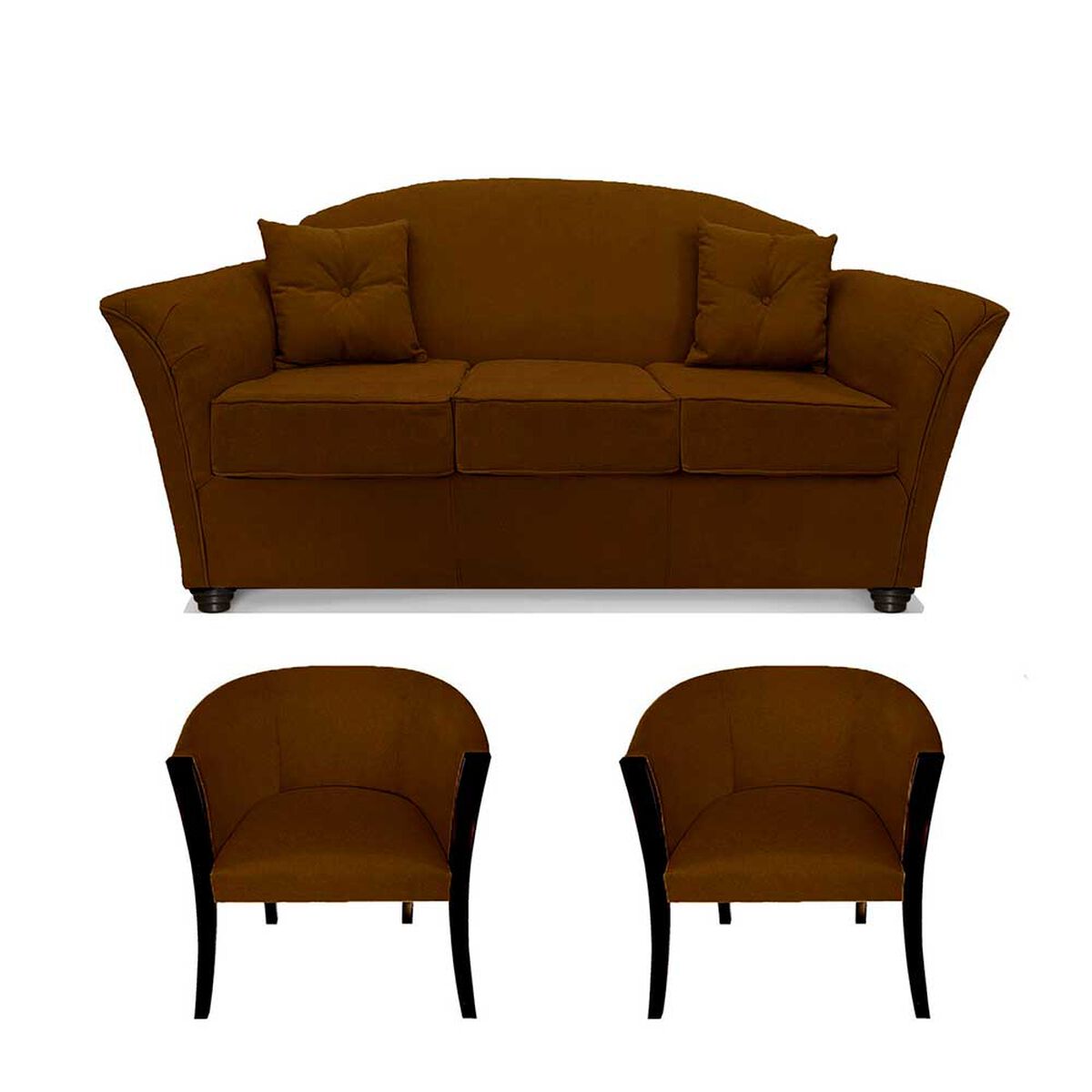 Juego de Living Elegant Detail Oregon  Sof&aacute; 3 Cuerpos + Dos Sillones 1 Cuerpo Caf&eacute;