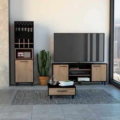TUHOME Combo Rack TV 55 + Bar Alto + Mesa Centro Kaia Wengue Miel Tuhome