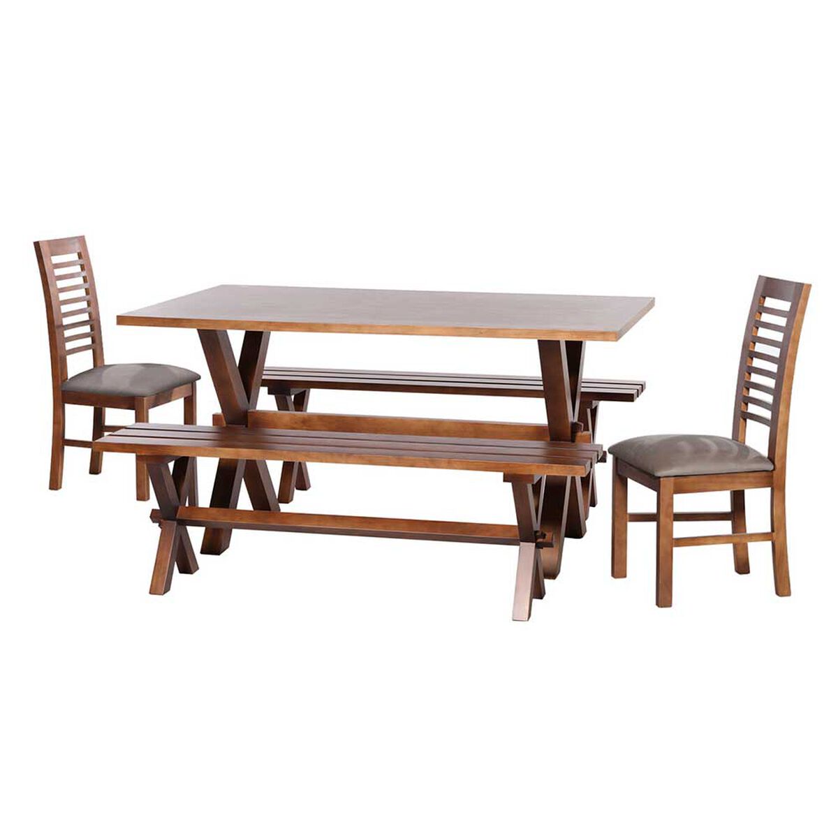 Juego de Comedor Latam Home Sevilla Salamanca 2 Sillas + 2 Bancas Cuero Kentucky Gris
