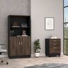 Combo Archivador 3 Cajones + Biblioteca 2 Puertas TuHome Home Office Negro Soft-Coñac