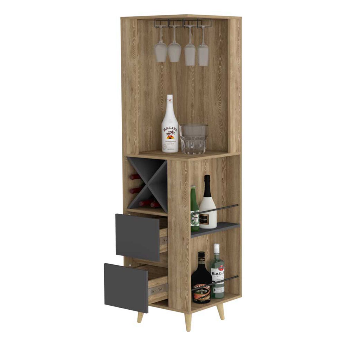 Bar Esquinero TuHome Salem 2 Cajones Miel Plomo