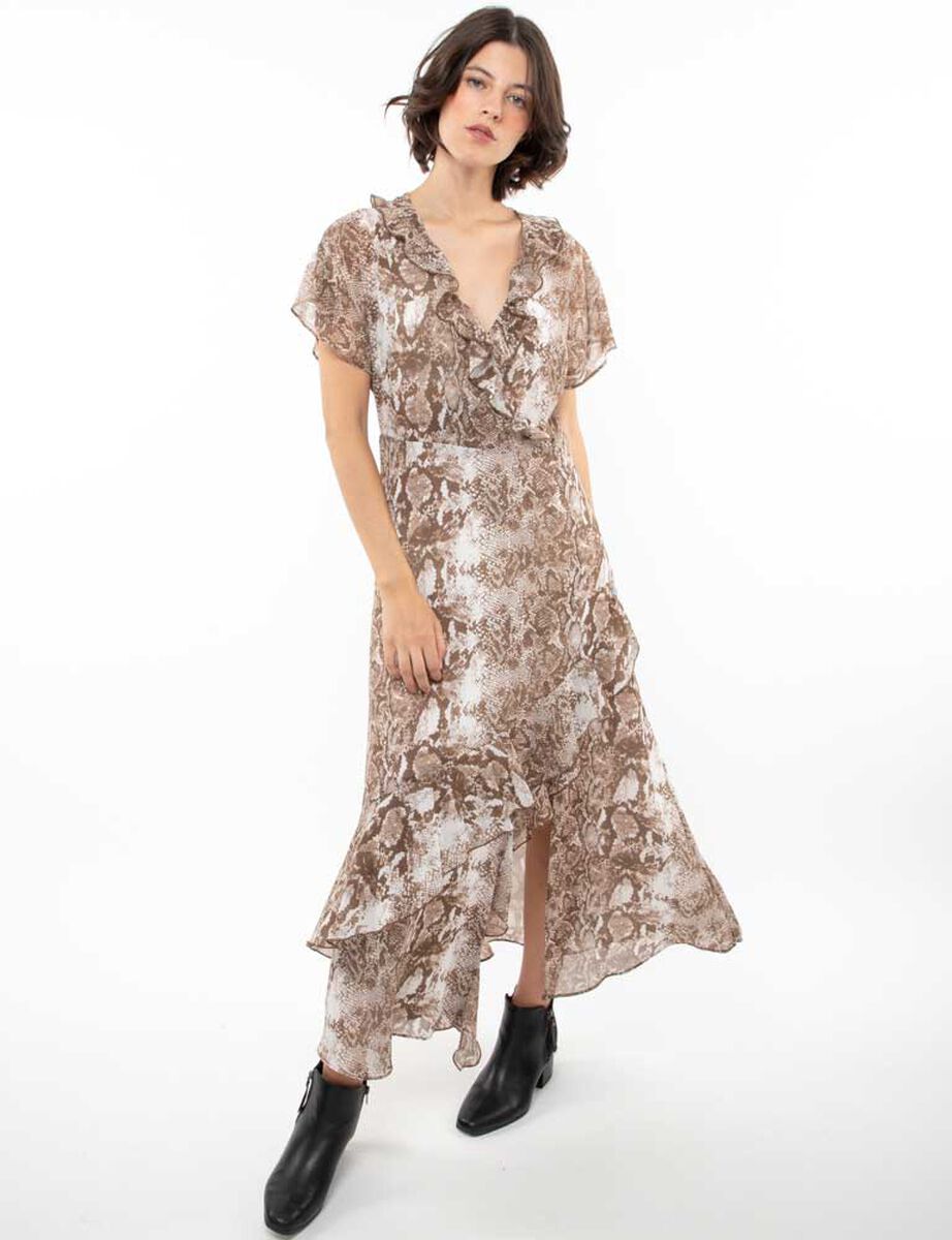 Vestido Maxi Estampado Manga Corta Mujer Zibel