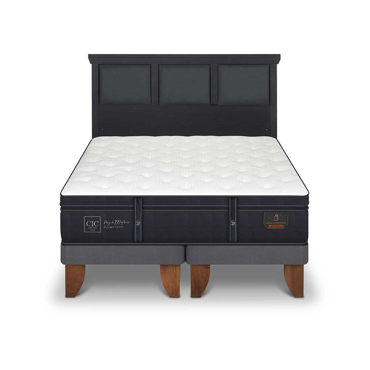 Cama Europea CIC Base Dividida 2 Plazas Grand Premium + Respaldo Torino Negro
