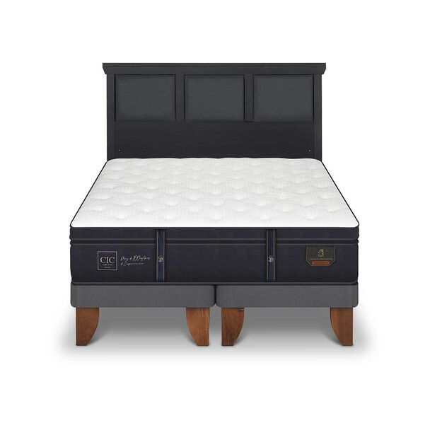 Cama Europea CIC Base Dividida 2 Plazas Grand Premium + Respaldo Torino Negro