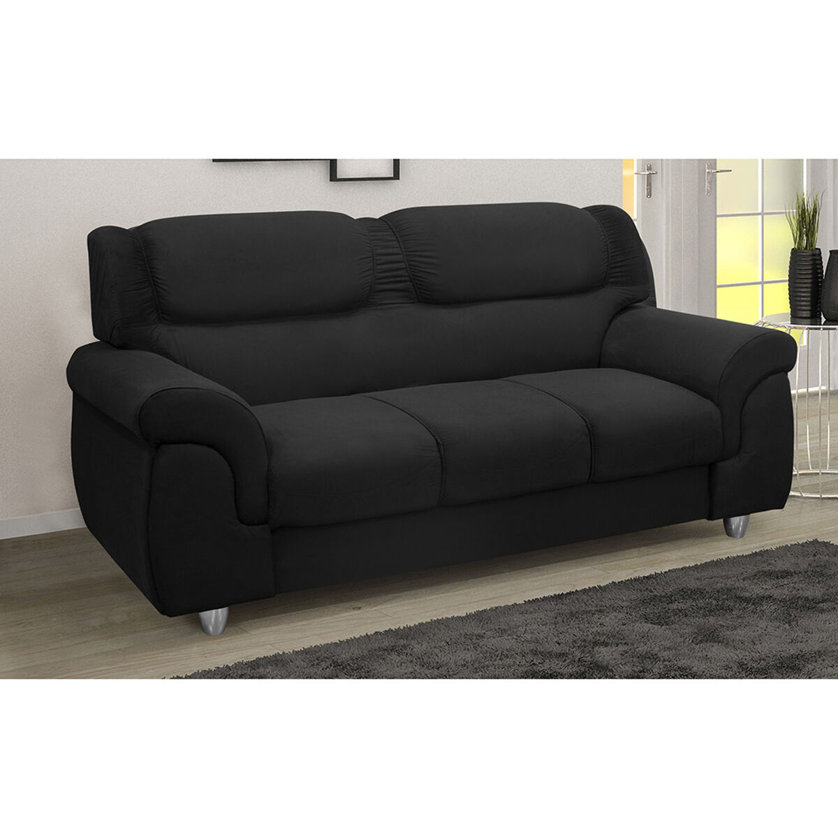 Sofá Felpa Kea Malaga 3 Cuerpos Negro