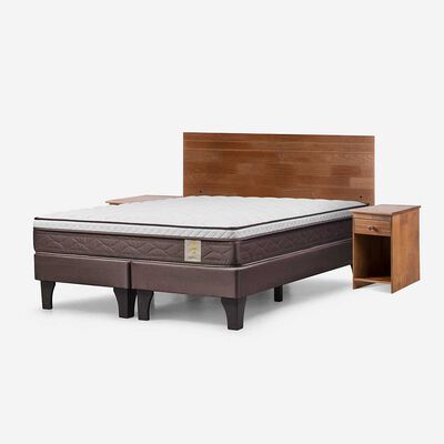 Imagen 2 del producto Cama Europea Rosen Base Dividida 2 Plazas New Style 4 Plus + Respaldo + 2 Veladores Tabor Caramelo