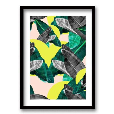 Cuadro Decorativo Retela Hojas Gris Amarillo 40 x 30 cm