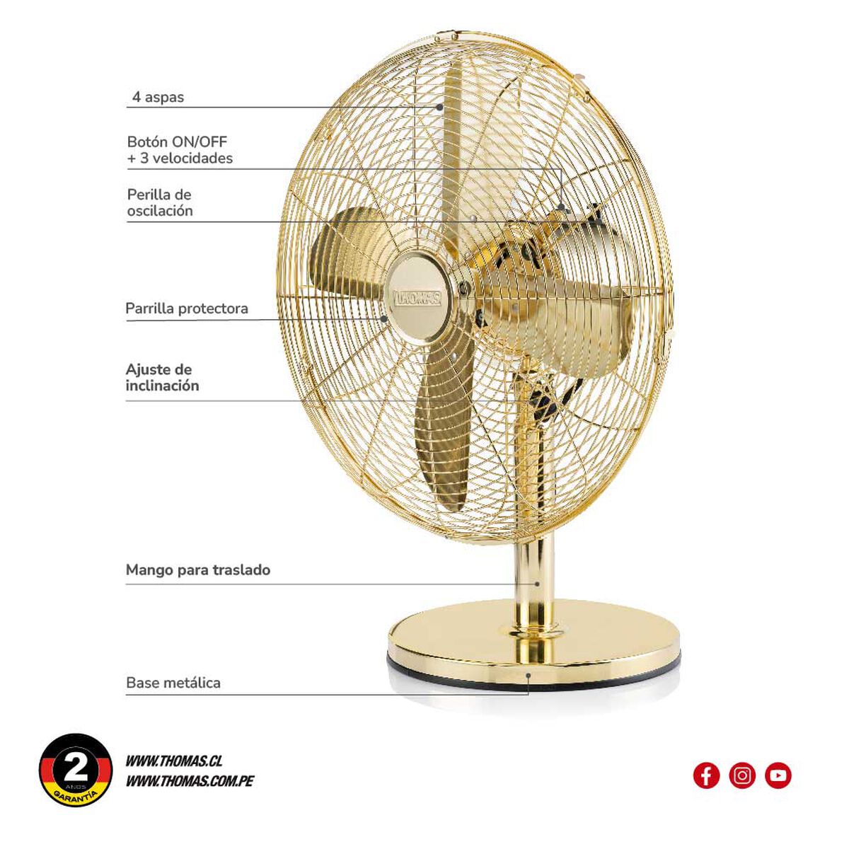 Ventilador de Mesa Thomas TH-16DM Gold