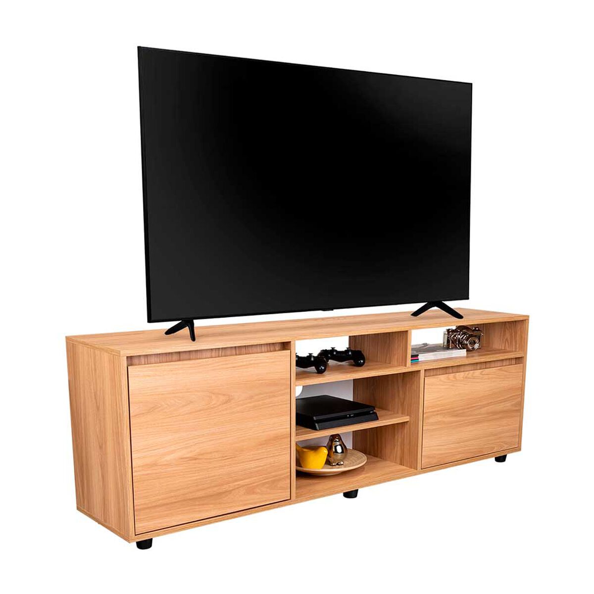 Rack TV Tuhome Pino Hasta 70" 2 Puertas  Fresno Europeo
