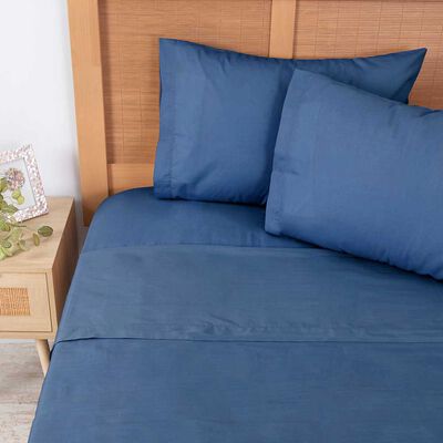 Juego de Sábanas Mashini 144 Hilos Super King Liso Azul