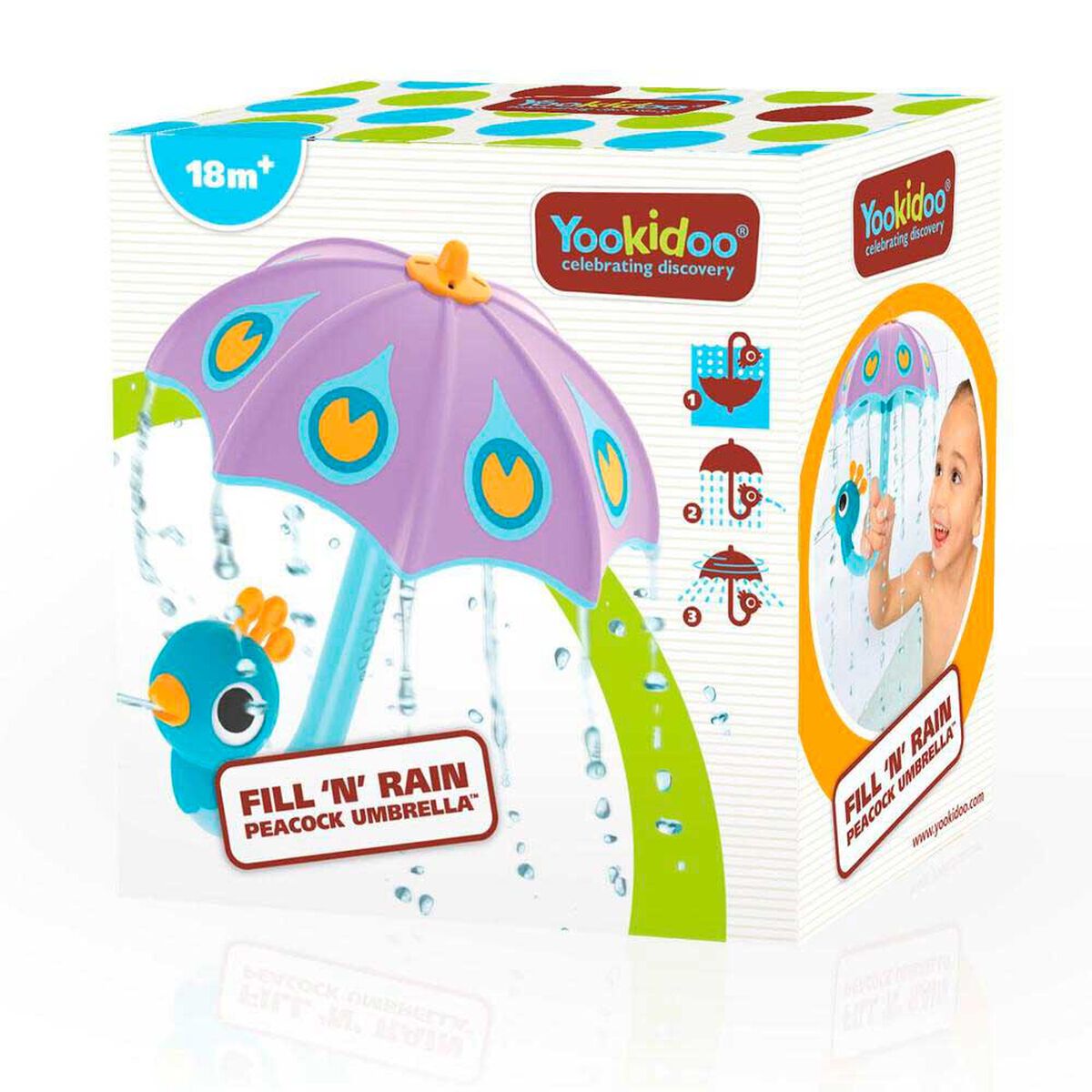 Juego de Ba&ntilde;o Paragua Pavo Real Purpura Infantil Beb&eacute; Ni&ntilde;o Ni&ntilde;a Tina Yookidoo