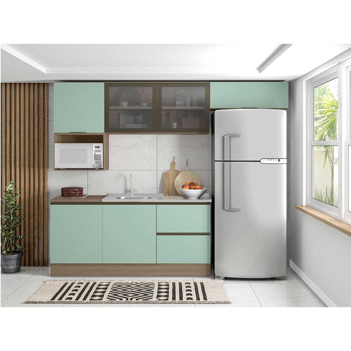 Mueble Base de Cocina Home Mobili Etni 120 2 Cajones Café Menta