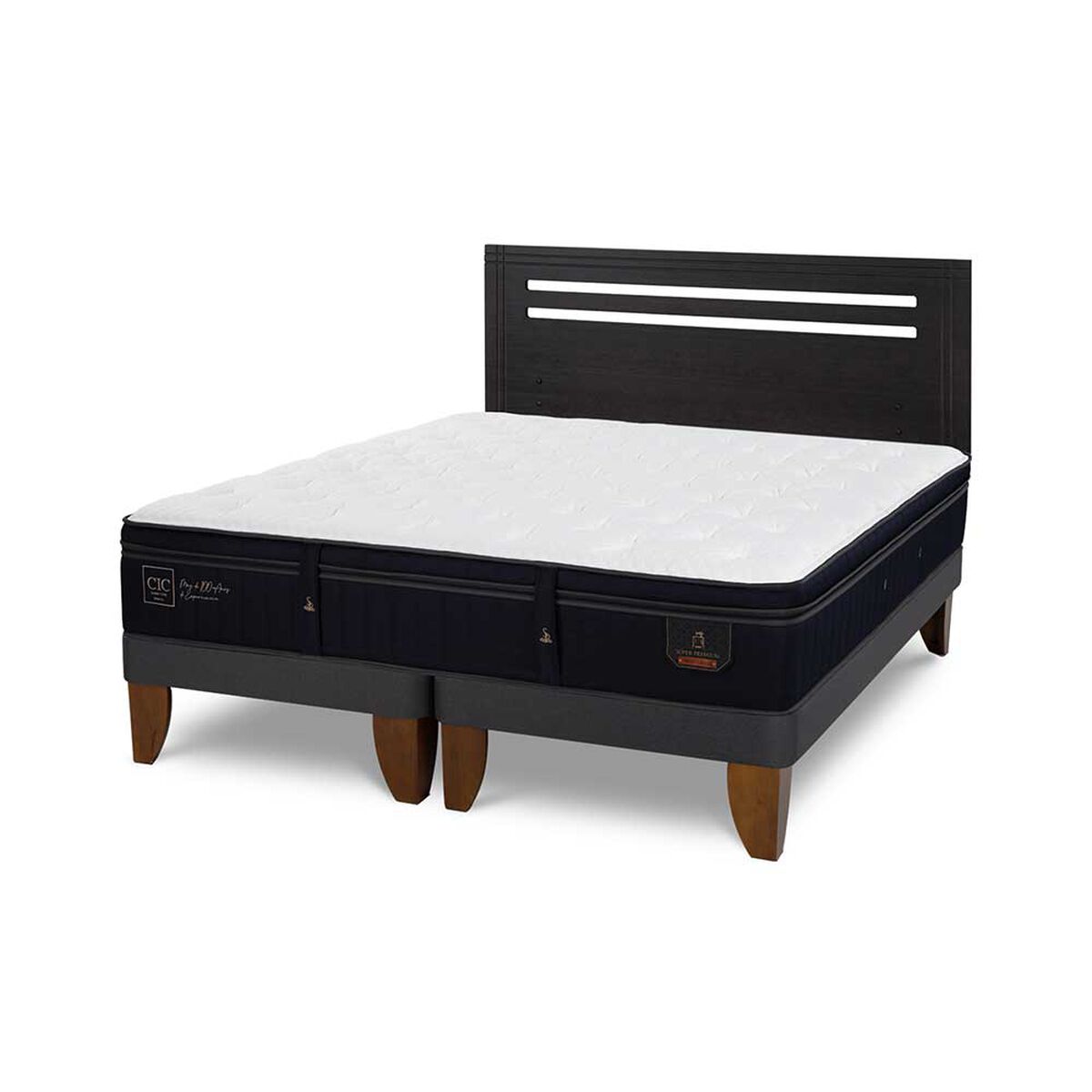 Cama Europea CIC Base Dividida 2 Plazas Premium + Respaldo Munich Negro
