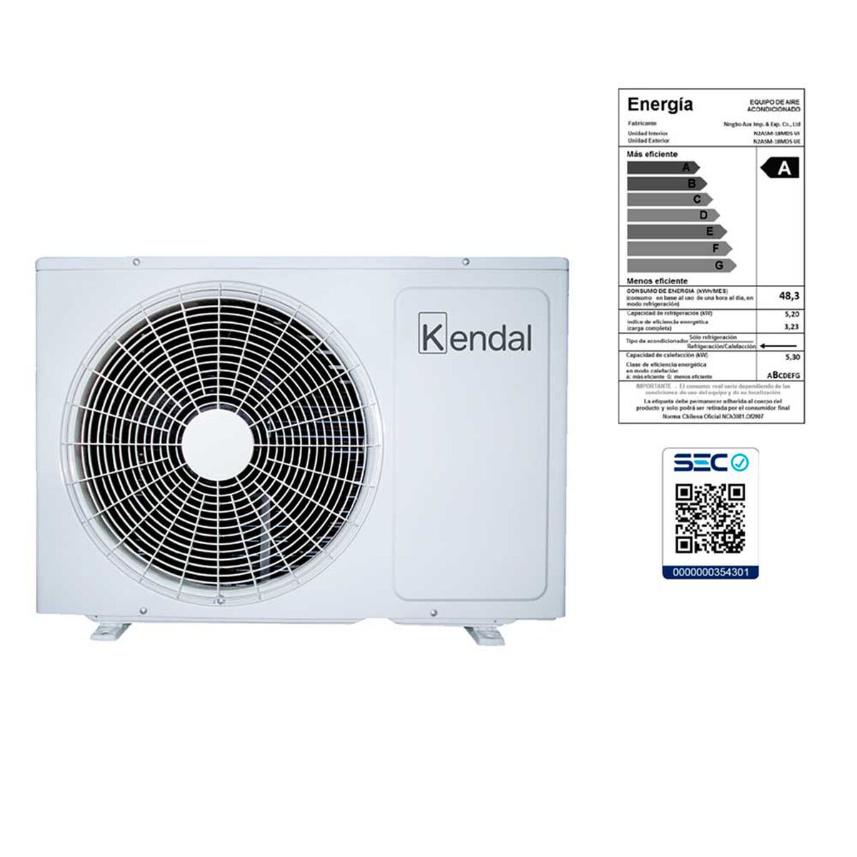Aire Acondicionado Kendal On/Off N3ASM-18 MDS 18000 BTU