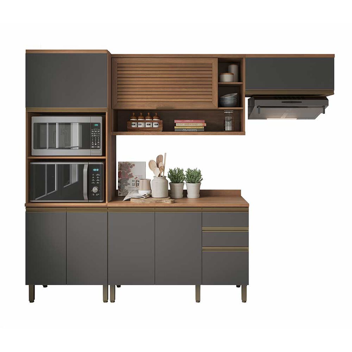 Mueble de Cocina Roca Macadamia Canela Grafito 3 Cajones 7 Puertas