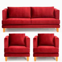 Juego de Living Barra Design Larisa Sofá 3 Cuerpos + Dos Sillones 1 Cuerpo Rojo