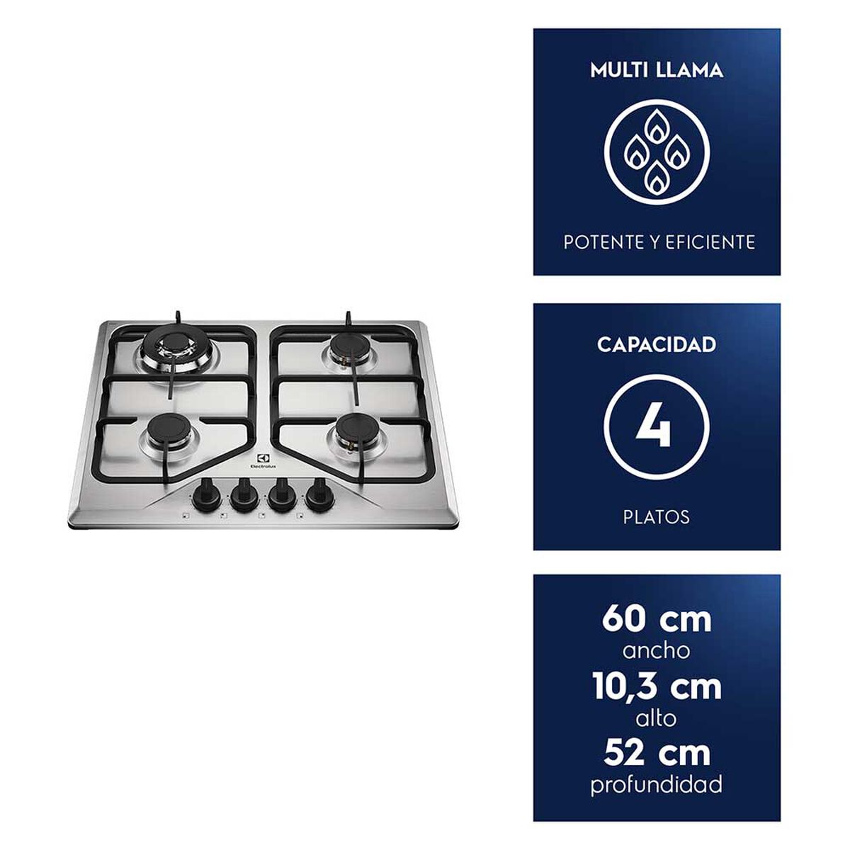 Encimera a Gas Electrolux 4 Quemadores KE4XC