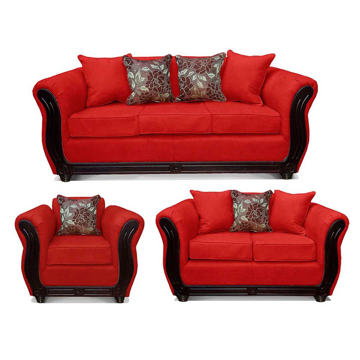 Juego de Living Elegant Detail Girona Sofá 3 Cuerpos + Sofá 2 Cuerpos + Sillón 1 Cuerpo Rojo