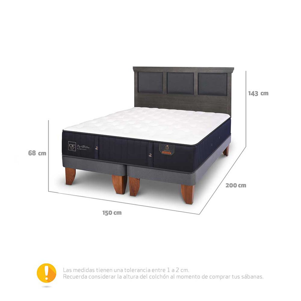 Cama Europea CIC Base Dividida 2 Plazas Premium + Respaldo Torino