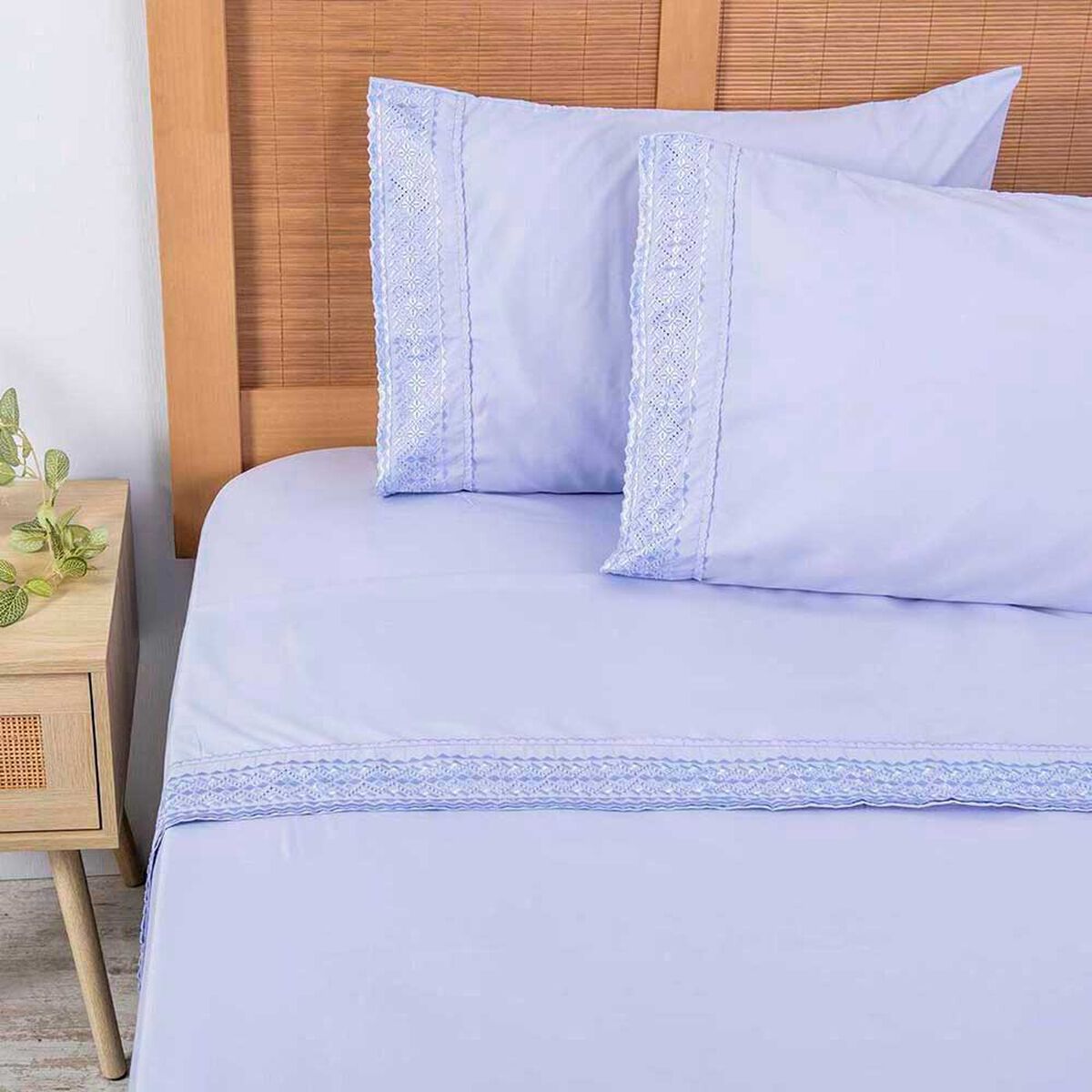 Juego de S&aacute;banas Plumetti 2 Plazas Broderie Morado